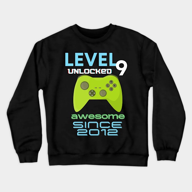 Level 9 Unlocked Awesome 2012 Video Gamer Crewneck Sweatshirt by Fabled Rags 